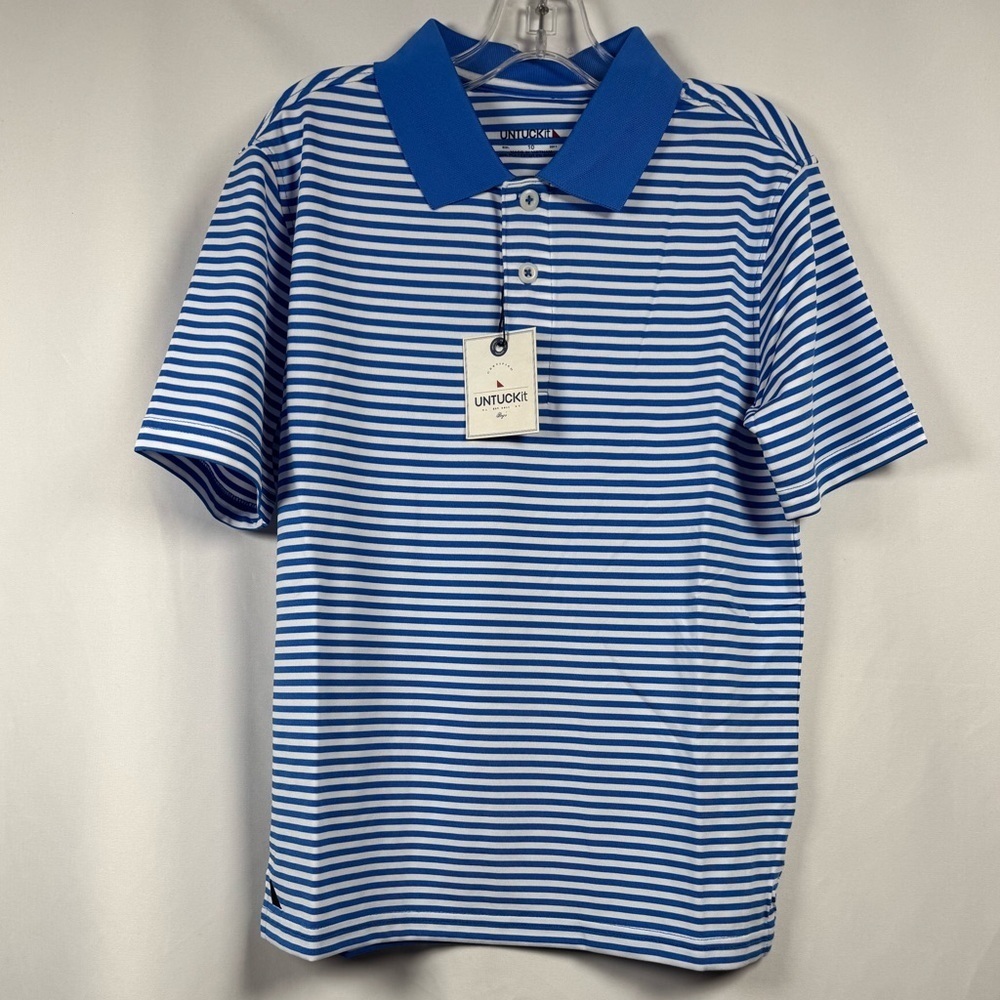 Untuckit Kids Blue & White Striped Kids Polo Shirt